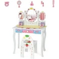 thumbnail image 1 of KOTEK 2-in-1 Kids Vanity Desk, Girls Vanity Set with Tri-Folding Mirror and Stool, Detachable Tabletop, Storage Drawers, Pretend Play Dressing Table, Princess Makeup Vanity for Bedroom (White), 1 of 9