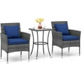 thumbnail image 1 of KOTEK 3 Pieces Patio Furniture Set, PE Rattan Outdoor Conversation Set with Tempered Glass Table & Soft Cushions, Wicker Bistro Set for Garden, Porch, Balcony (Navy), 1 of 16
