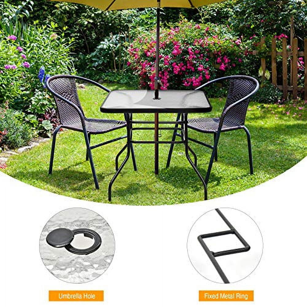 Outsunny Outdoor Dining Table for 4, Square Patio Dining Table with Marble Effect Tempered Glass Top and Steel Frame, Black