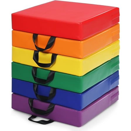 KOTEK 6 Pcs 15'' Kids Floor Cushions with Handles, 3'' Thick Foam Circle Floor Seats, Soft Flexible Seating for Classroom Elementary, School, Daycare, Kindergarten, Preschool, Playroom(Square, Red)