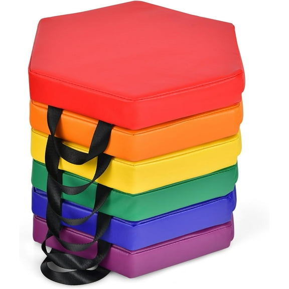 KOTEK 6 Pcs 15'' kids Floor Cushions with Handles, Thick Foam Circle Floor Seats, Soft Flexible Seating for Classroom Elementary, School, Daycare, Preschool, Playroom(2.1'' Hexagon, Red)