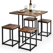 KOTEK Dining Table Set for 4, Kitchen & Dining Room Table Sets with 4 Square Stools, Metal Frame, 5 Piece Compact Kitchen Table and Chairs for Small Space Walnut & Black