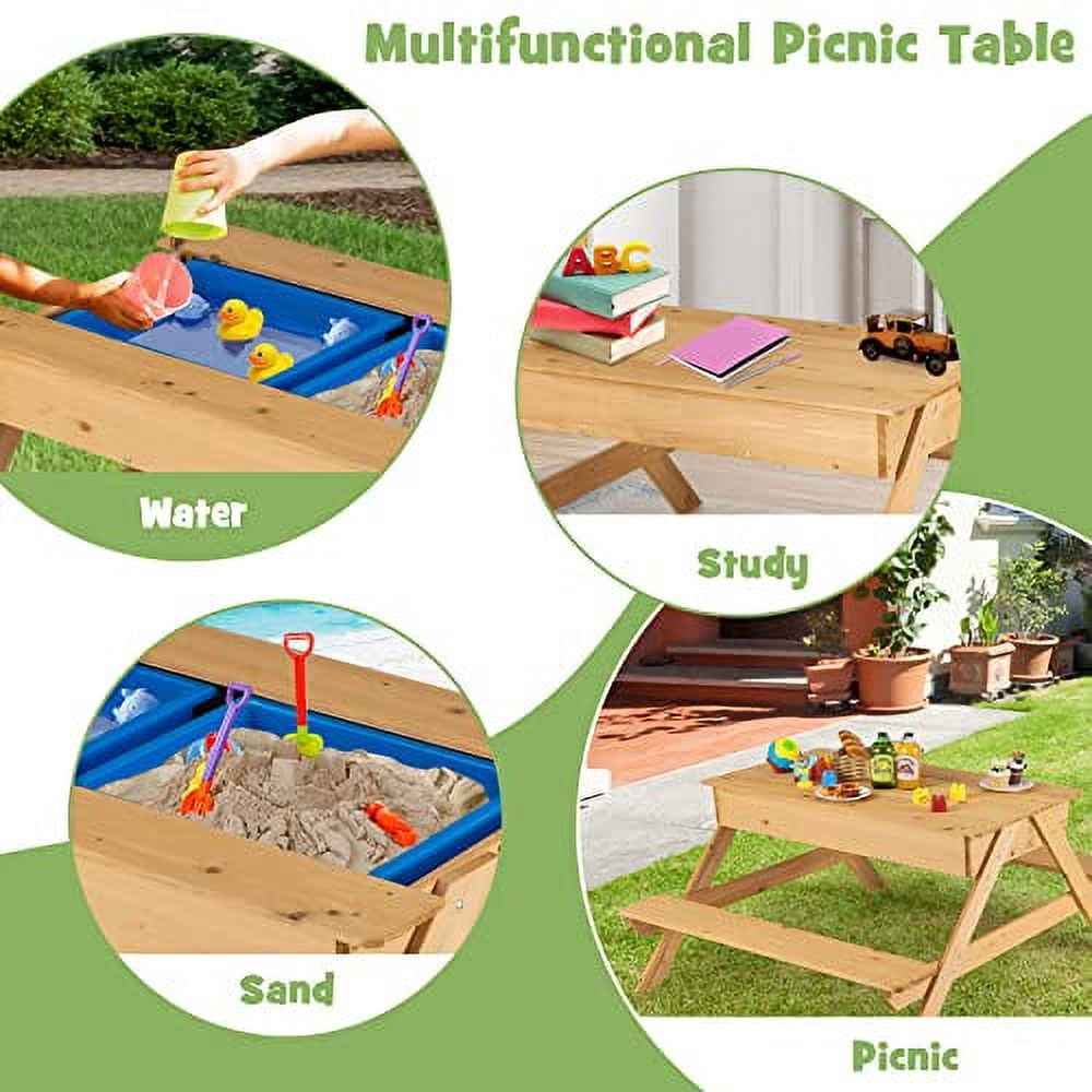 KOTEK Kids Picnic Table, 4 in 1 Convertible Sand and Water Table w ...