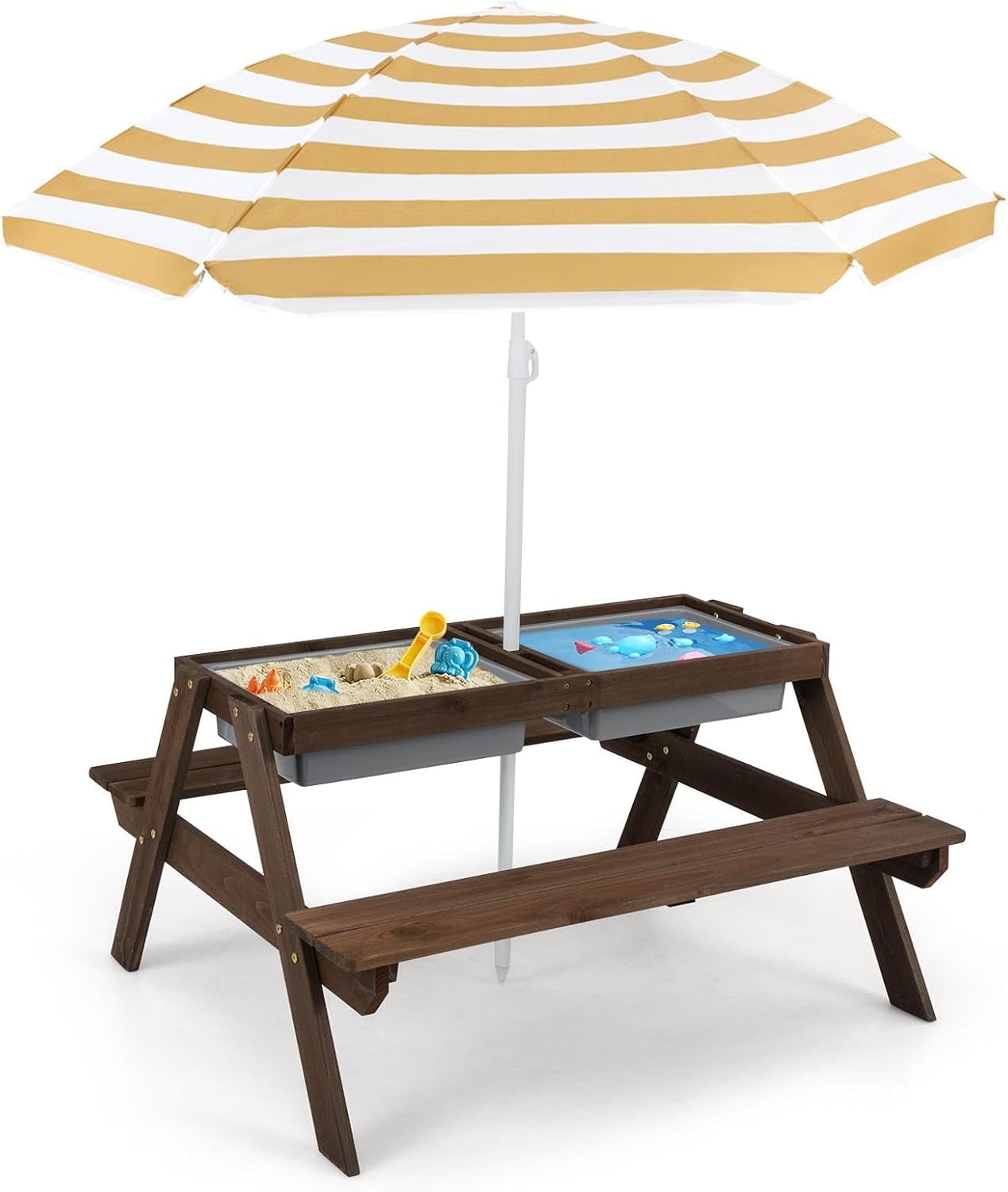 KOTEK Kids Picnic Table, 4 in 1 Sand and Water Tables w/Detachable ...