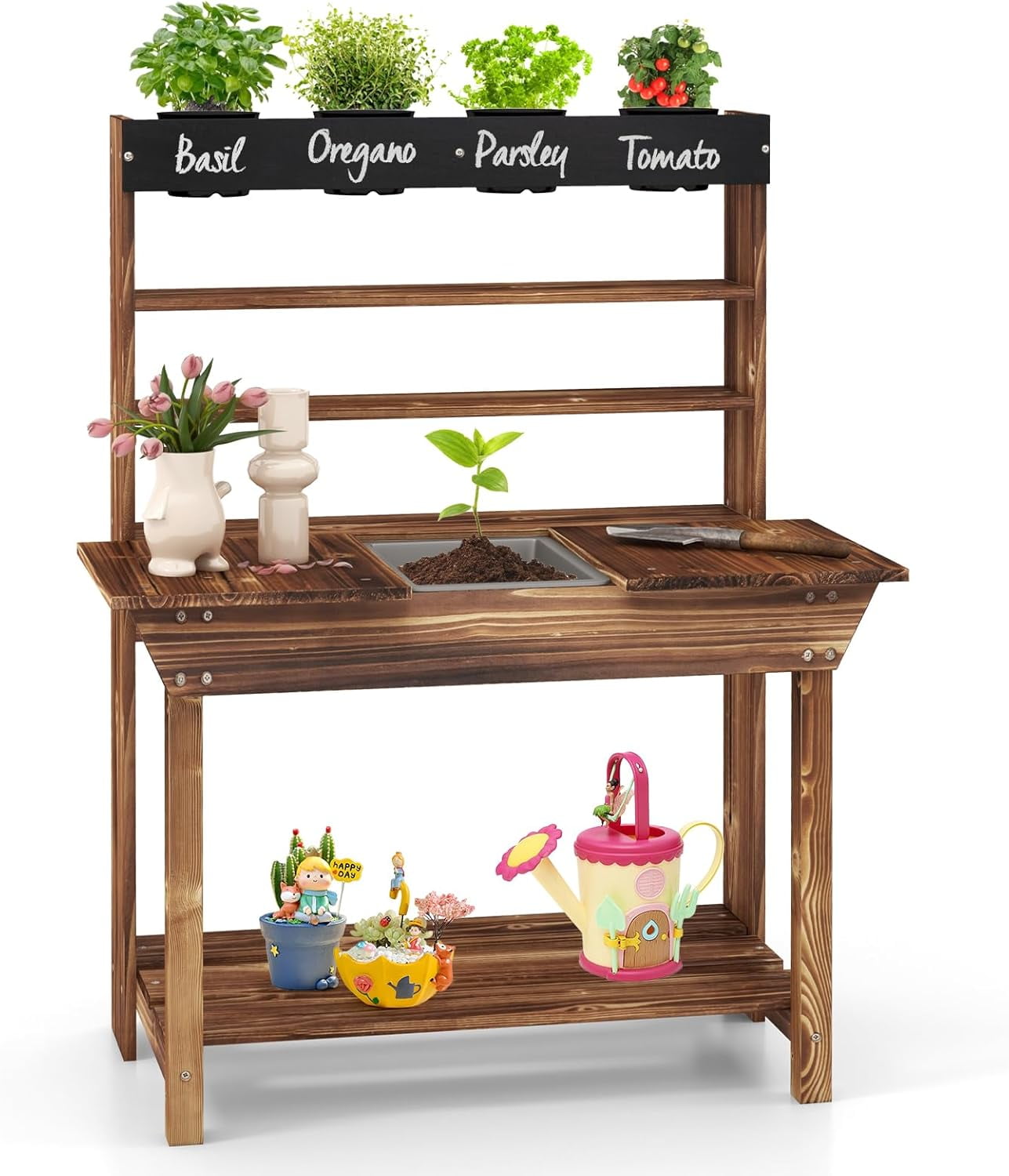 Kotek Kids Fir Wood Mud Kitchen Table with 4 Pots