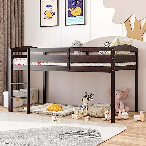 KOTEK Twin Loft Bed, Solid Wood Low Loft Bed for Kids with Ladder ...