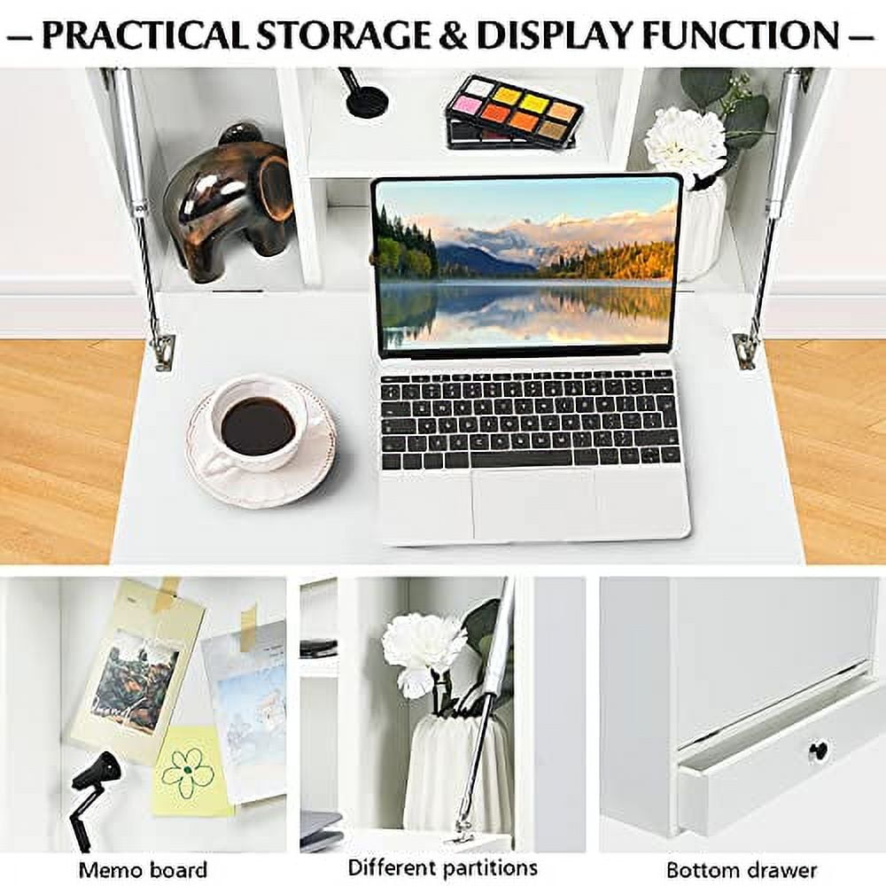 KOTEK Wall Mounted Desk, Floating Laptop Desk w/Storage Drawer and