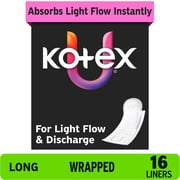 Kotex Wrapped Liners, Light Absorbency, Long Length, 16 Count