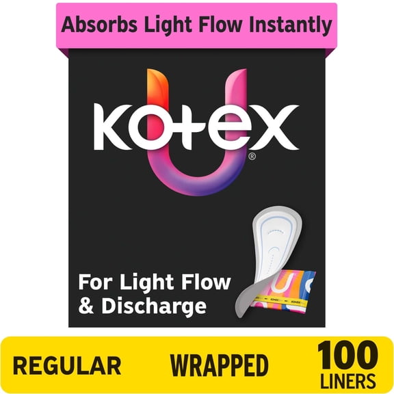 Kotex Absorbent Wrapped Liners, Light Absorbency, Regular Coverage, 100 Count