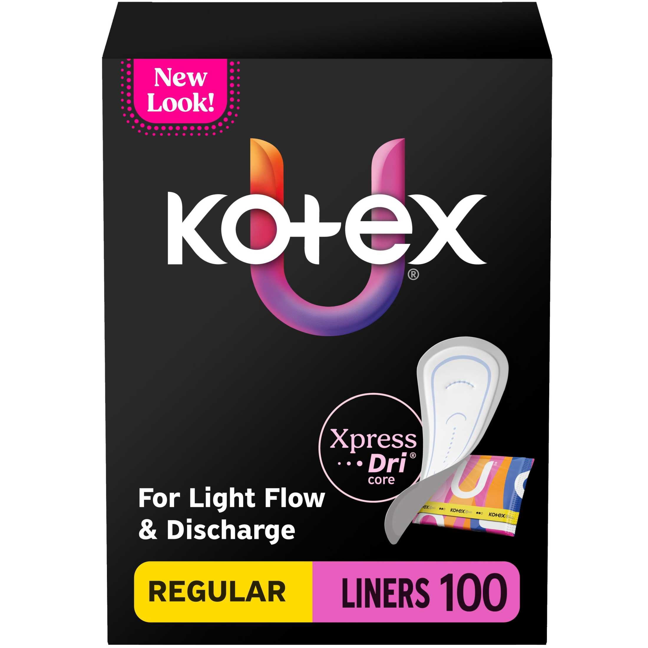 Kotex Absorbent Wrapped Liners, Light Absorbency, Regular Coverage, 100 Count