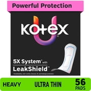Kotex Ultra Thin Pads, Heavy Absorbency, 56 Count