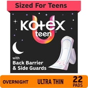 Kotex Ultra Thin Teen Overnight Pads with Wings, Heavy Absorbency, 22 Count