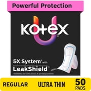 Kotex Ultra Thin Pads with Wings, Regular Absorbency, 50 Count