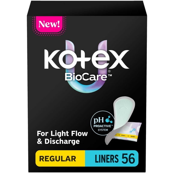 Kotex BioCare Daily Liners, Wrapped, Light Absorbency Regular Length, 56 Count