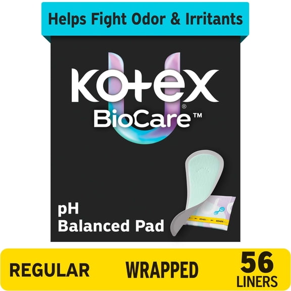 Kotex BioCare Daily Panty Liners, Wrapped, Light Regular Length, 56 Count