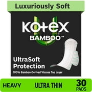 Kotex Bamboo Ultra Thin Pads with Wings, Heavy Absorbency, 30 Count