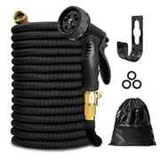 Kotto 100 ft Flexible Garden Hose, Water Hose for Outside with 10 Spray Nozzles, Brass Connector, Leak-Proof, Black