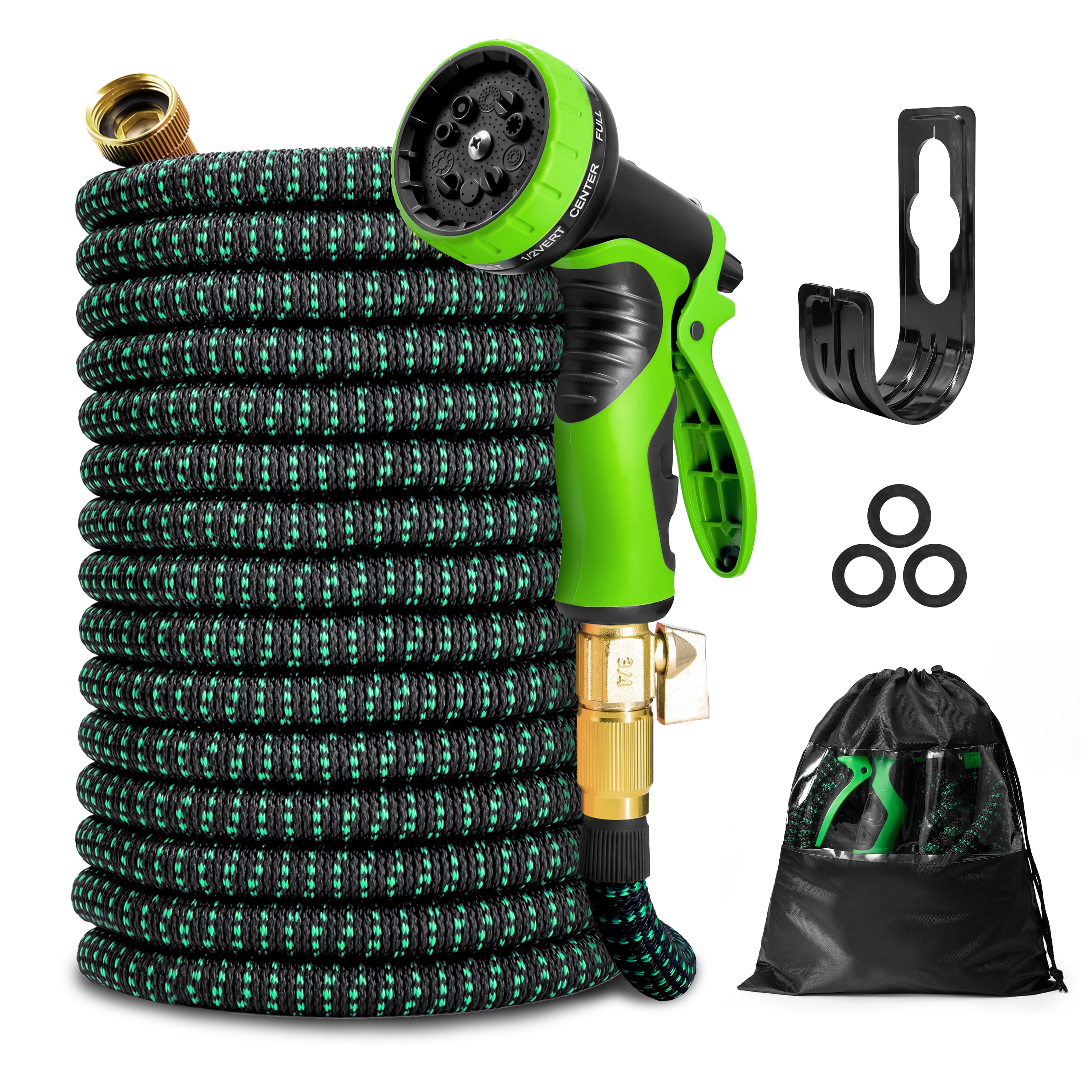 KOTTO 150ft Light Weight Outdoor Collapsible Garden Hose with AntiRust Brass, 10 Spray Nozzles