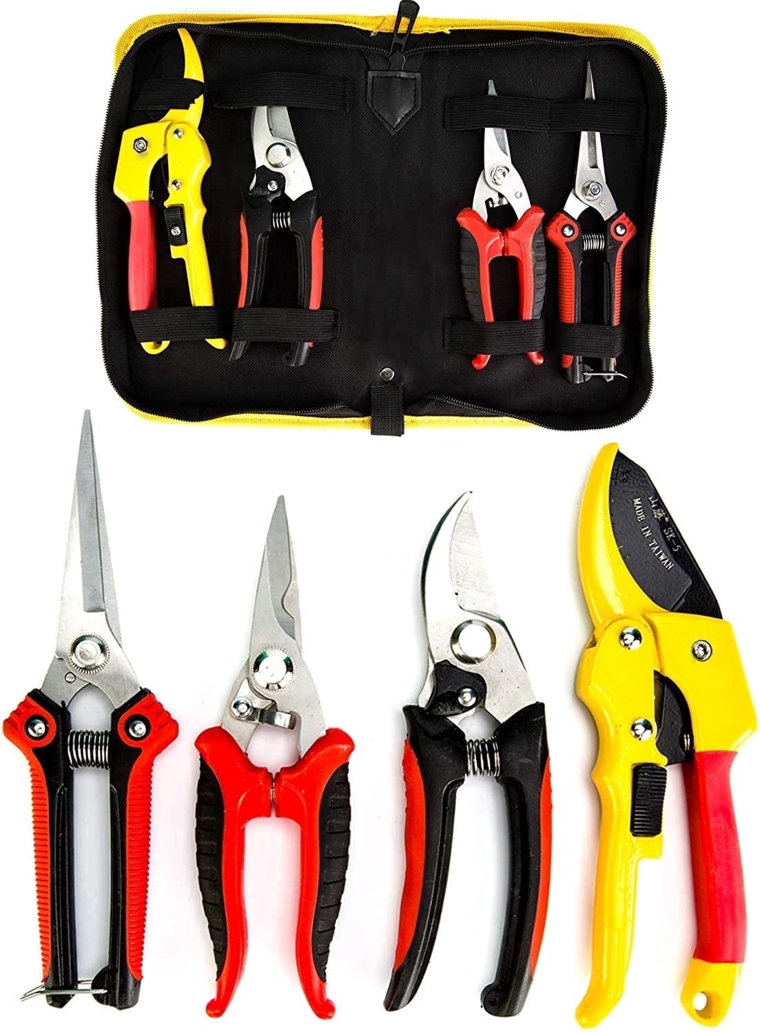 KOTTO Pruning Shears Set, Stainless Steel Bypass Garden Clippers, Professional Hand Pruner Kit with Storage Bag, 4 Pack