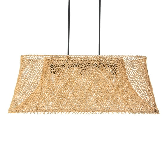 KOUBOO Cane Rib Webbing Oblong Dining Table Pendant - Light Pendant for Restaurant, Dome Pendant Hanging Ceiling Lamp, Lighting Fixture, Kitchen, Dining Room, Natural with Black