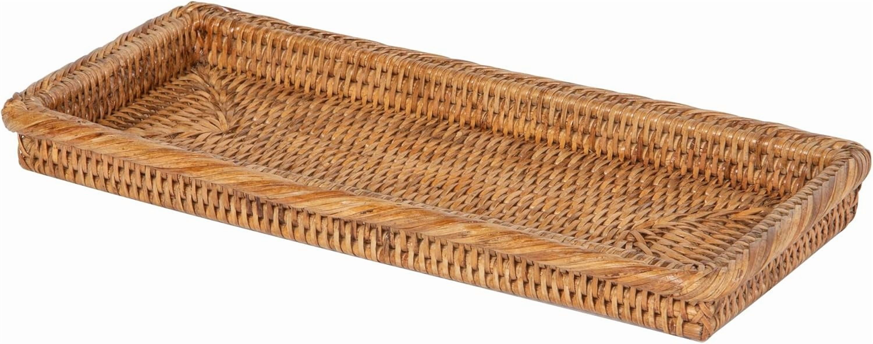 KOUBOO La Jolla Rattan Vanity Tray - Black-Wash, 16.25" X 6" X 2", Handwoven Bathroom Organizer