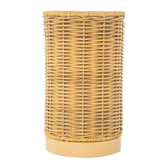 KOUBOO All Weather Wicker Rechargeable LED Drum Table Lamp, Floor Lamp Garden - Rattan Lights for Outside - Stand Touch Lamp with Multi Light Indoor, Waterproof, Natural Color