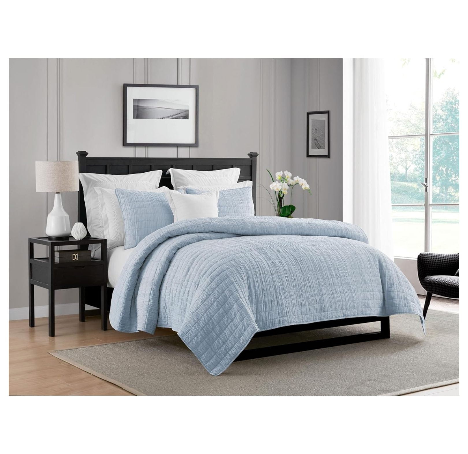 Light Blue Reversible Microfiber Full Quilt Set