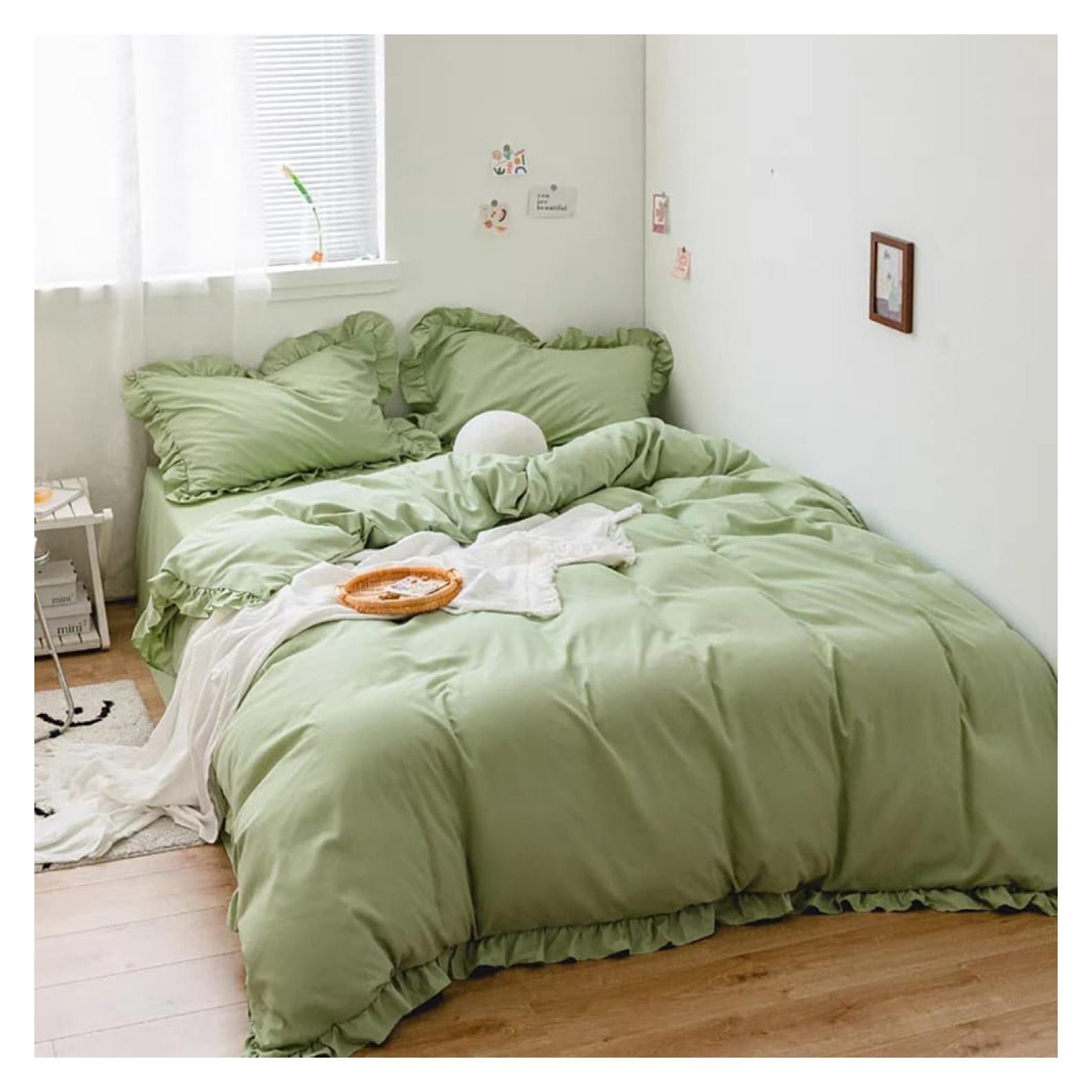 KOUROUU Ruffled Sage Green Comforter Set Full Light Green Boho ...