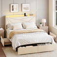 thumbnail image 1 of GUNAITO Full Size Bed Frame with 4 Storage Drawers, Velvet Upholstered LED Bed with USB Ports, Modern Wingback Headboard Bed with Bedside Storage Board, Beige, 1 of 7