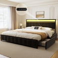 thumbnail image 1 of GUNAITO King Bed Frame with Headboard, Platform Bed with 2 Drawers, Velvet Upholstered Bed Frame with LED Lights & Charging station，Black, 1 of 10