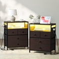 thumbnail image 1 of GUNAITO Led Nightstand Set of 2 with 4 Drawers Bedside Table with Charging Station Wide End Table with Storage Shelf for Living Room,Brown, 1 of 8