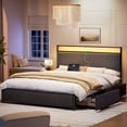 thumbnail image 1 of GUNAITO Queen Bed Frame with 2 Storage Drawers, Platform Bed with Headboard, Velvet Upholstered Bed Frame with LED Lights & Charging Station, Dark Grey, 1 of 7