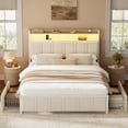 thumbnail image 1 of GUNAITO Queen Bed Frame with Storage Headboard, 2 Drawers Platform Upholstered LED Bed Frame with USB Ports & Outlets Beige, 1 of 9