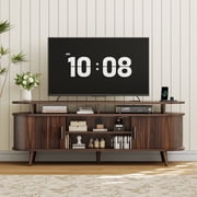 GUNAITO TV Stand for TVs up to 70", Wood TV Stand for Living Room , Entertainment Center with Storage and Shelves, Mid-Century Modern, Walnut