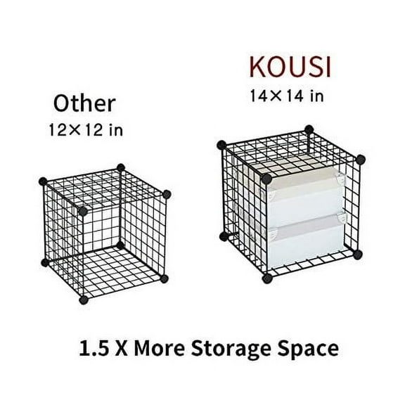 KOUSI 14"x14" Wire Cube Storage, Metal Grid Organizer, 25-Cube Modular Shelving Unit, Stackable Bookcase, Ideal for Living Room, Bedroom, Office, Garage