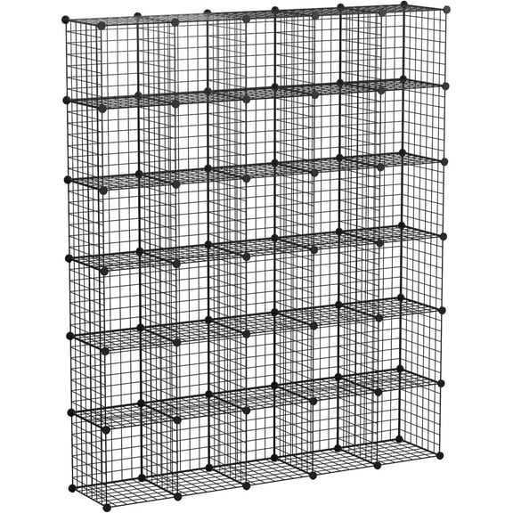 KOUSI 14"x14" Wire Cube Storage, Metal Grid Organizer, 30-Cube Modular Shelving Unit, Stackable Bookcase, Ideal for Living Room, Bedroom, Office, Garage