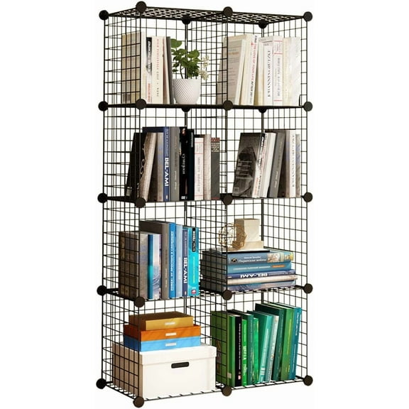 KOUSI 14"x14" Wire Cube Storage, Metal Grid Organizer, 8-Cube Modular Shelving Unit, Stackable Bookcase, Ideal for Living Room, Bedroom, Office, Garage