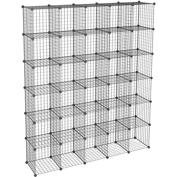 KOUSI DIY Wire Cube Storage, Modular Metal Shelf, Cubby Shelving, Stackable Grid Organizer, 30 Cube, Black