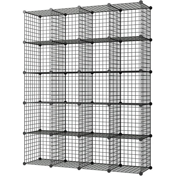 KOUSI Storage Cube - 14"x14" Cube (20 Cubes) Organizer Stackable Cubes for Storage Cubby Unit Wire Bookshelf, Black Wire
