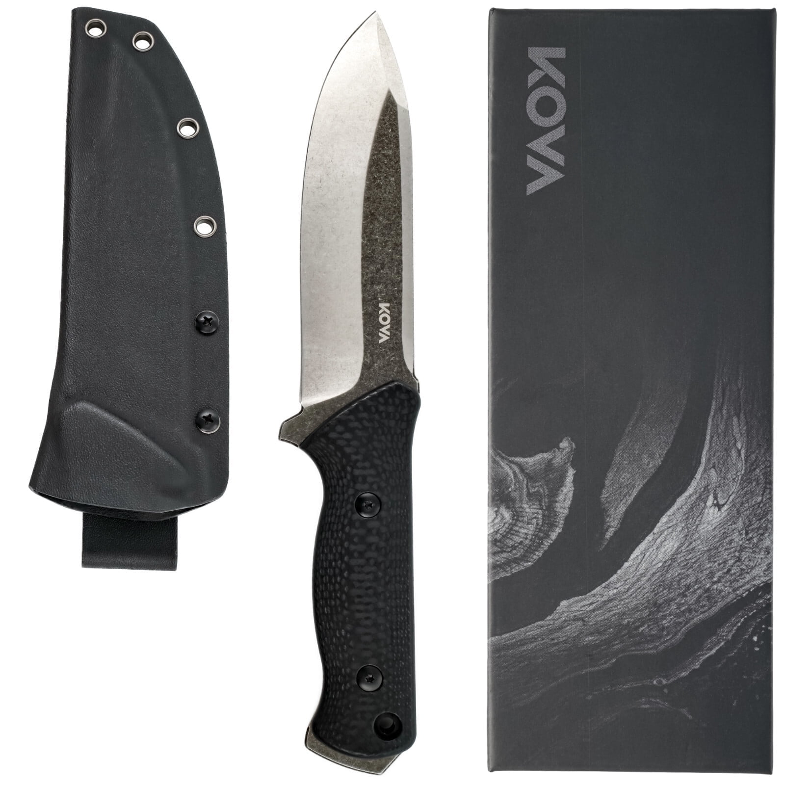 Kova Titan Ridge Elite Fixed Blade Knife – 6.5″ Stonewashed Stainless Steel Blade, G10 Handle, Kydex Sheath – Tactical & Heavy-Duty Outdoor Knife – 12″ Overall