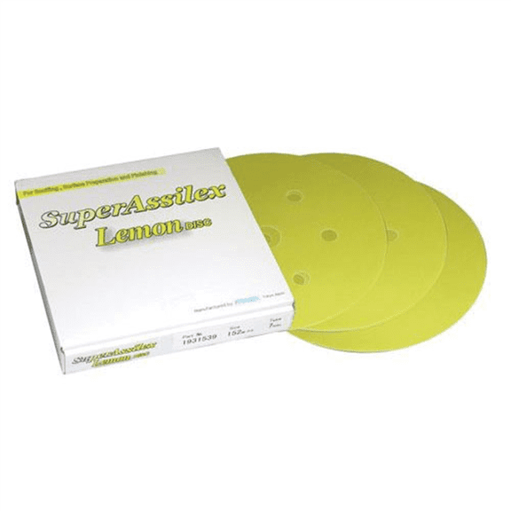Eagle Abrasives, Inc. KOVAX Super Assilex 193-1539 Sanding Disc, 6 in Dia, 800 Grit, Lemon, Dry, Hook and Loop Attachment, 7 Holes