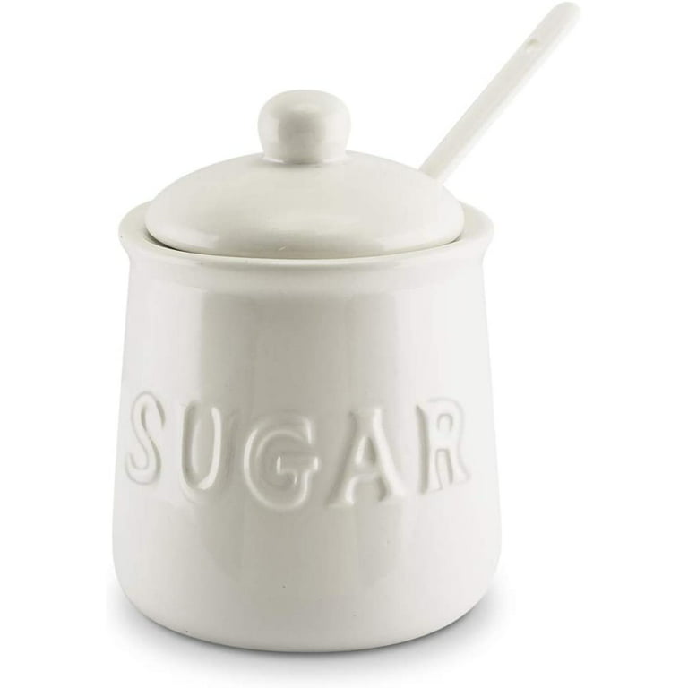 KOVOT 16 oz Ceramic Sugar Jar & Spoon Set | White