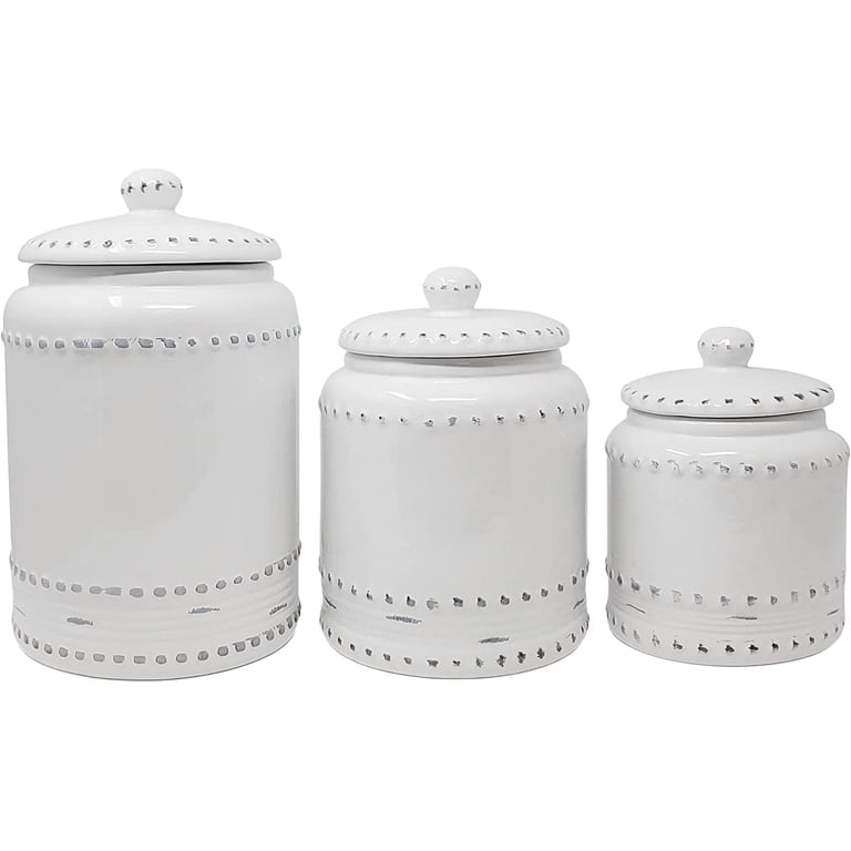 KOVOT 3 Piece Ceramic Canister Set for Storage - Ivory White
