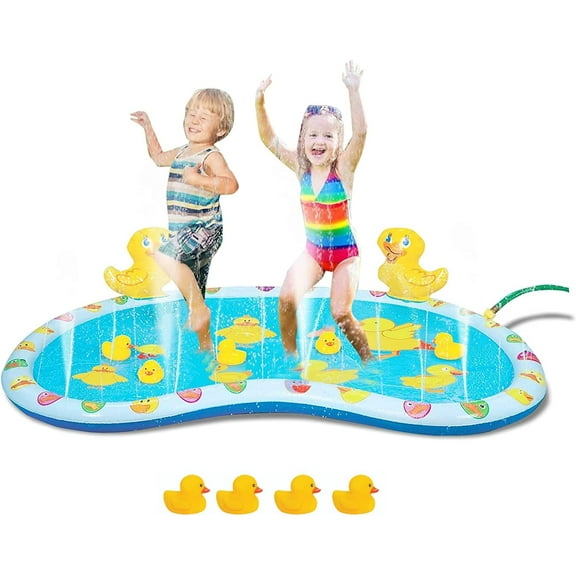 KOVOT 54" Inflatable Duck Splash Pool Mat Sprinkler Outdoor Playable with Rubber Duckies, 4 Pieces