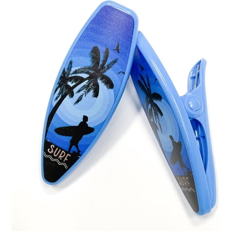 KOVOT Beach Towel Clips - Towel Holders for Beach Chairs, Patio or Pool Fence - Keeps Your Towel or Cloths from Blowing Away - Set of 2 Clips, Surf Board
