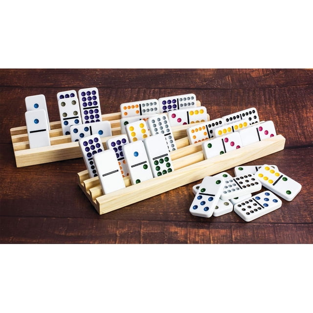 Double Stack Domino Rack KOVOT Family Table Games: Double Twelve Color-Dot Dominoes with Wooden ...