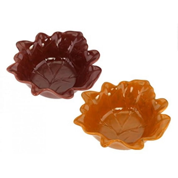 KOVOT Leaf Shaped 7-Inch Ceramic Bowls - Set Of 2 (Brown And Orange)