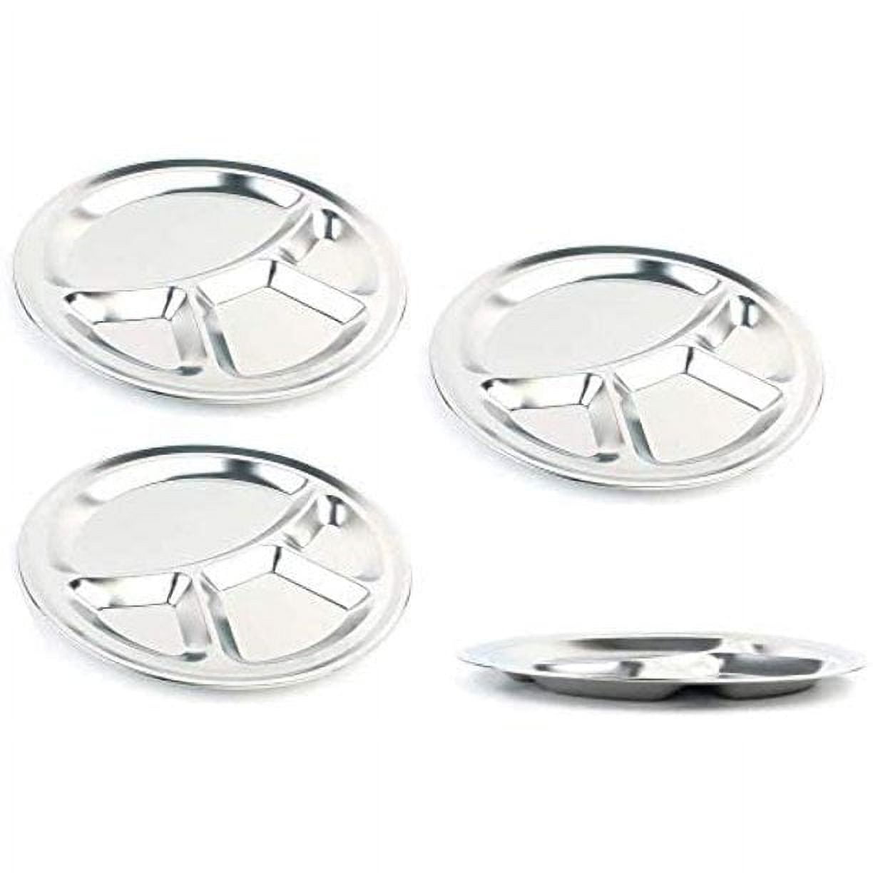 KOVOT Set of 4 Round Divided Dinner Plates Stainless Steel 12.5
