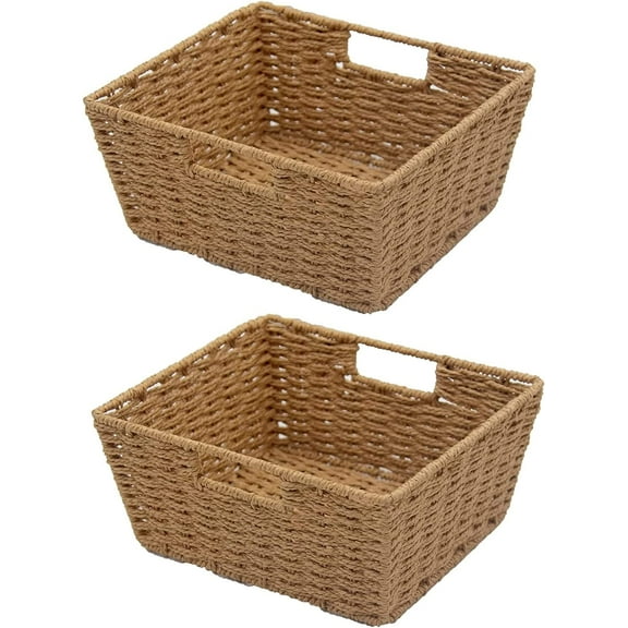 KOVOT Storage Woven Baskets Wicker Storage Wicker Storage Baskets with Built-in Carry Handles | Laundry Storage Pantry Bin - 9"L x 8"W x 4"H