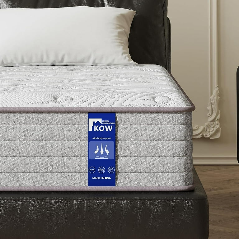 KOW 12 inch California King Size Innerspring Gel Memory Foam Hybrid Mattress in a Box Medium Adult